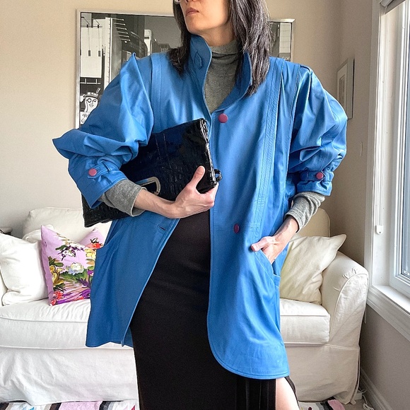 Vintage periwinkle blue leather batwing jacket - Picture 1 of 16